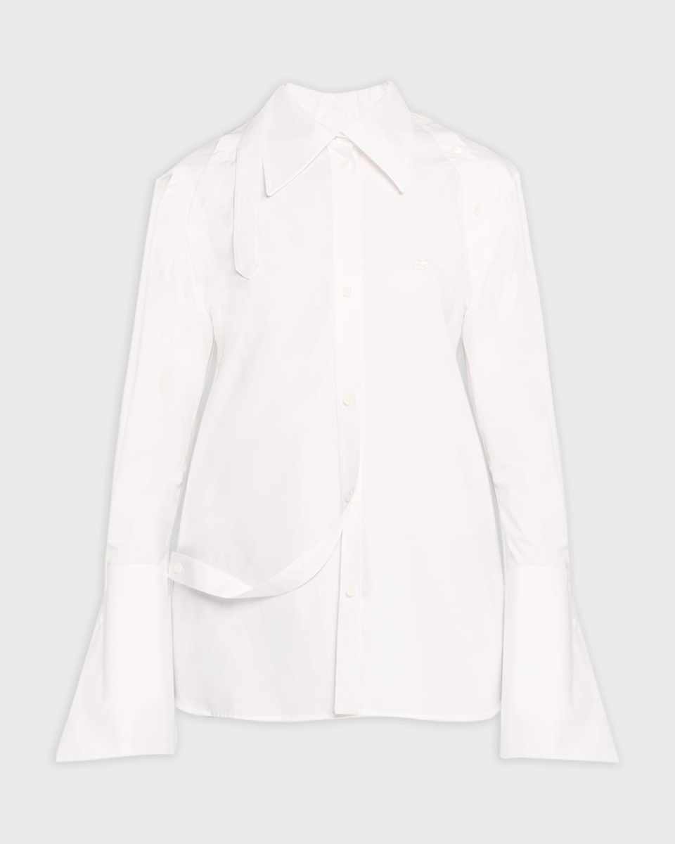 Layered One-Shoulder Button-Front Blouse