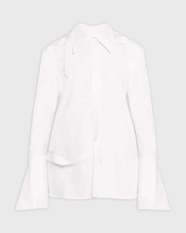 Layered One-Shoulder Button-Front Blouse