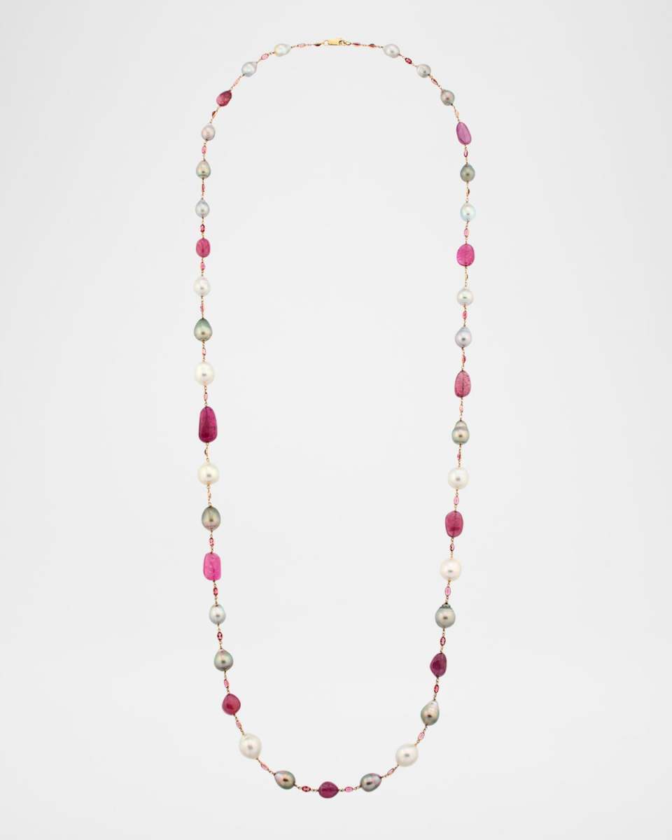 18K Rose Gold South Sea and Tahitian Pearl Necklace with Pink Sapphire