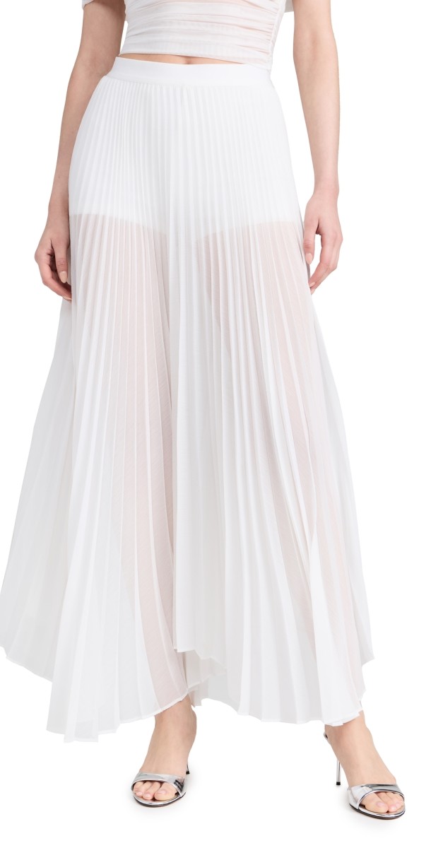 alice + olivia Katz Sunburst Pleated Maxi Skirt w/ Hot Pants Off White