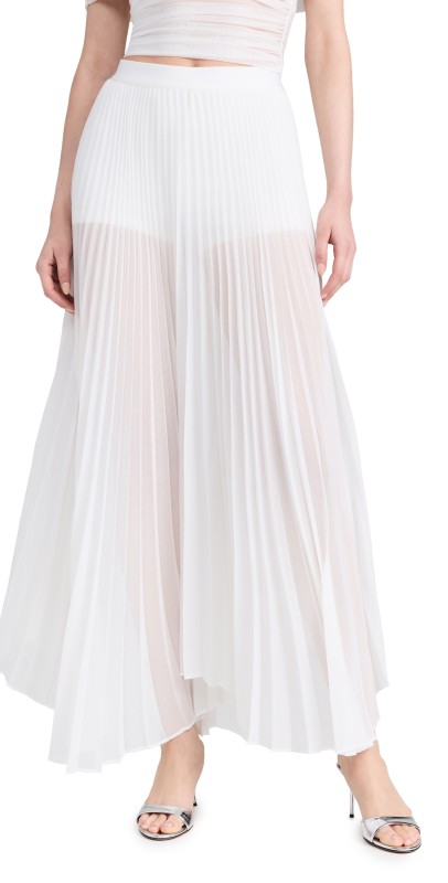alice + olivia Katz Sunburst Pleated Maxi Skirt w/ Hot Pants Off White