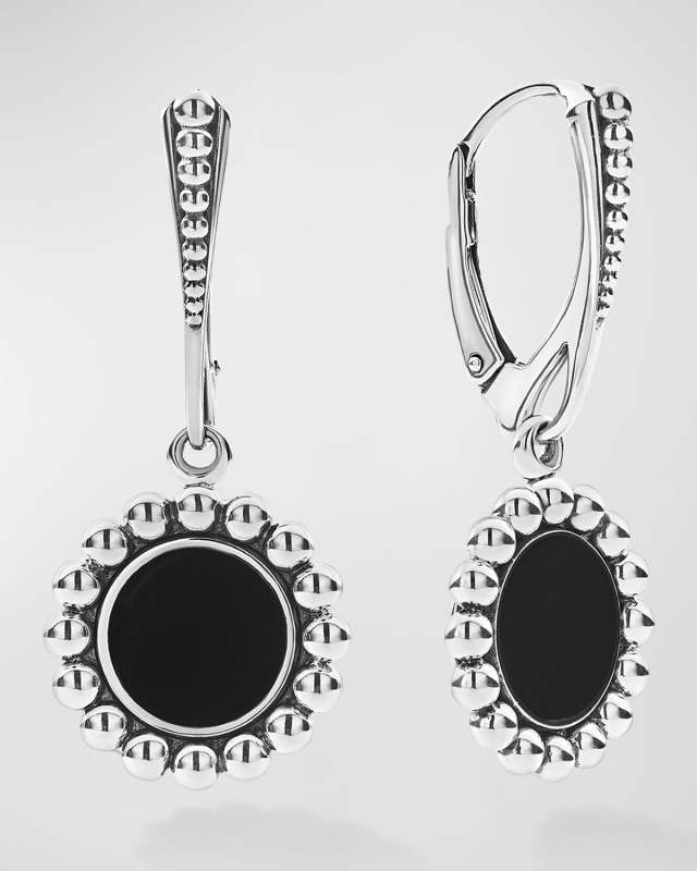 Maya Inlay 9mm Drop Earrings, Mother-of-Pearl/Onyx