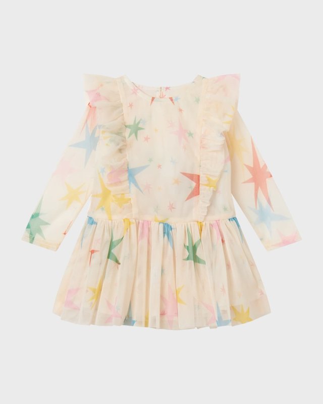Girl's Multicolor Star-Print Tulle Dress, Size 6M-36