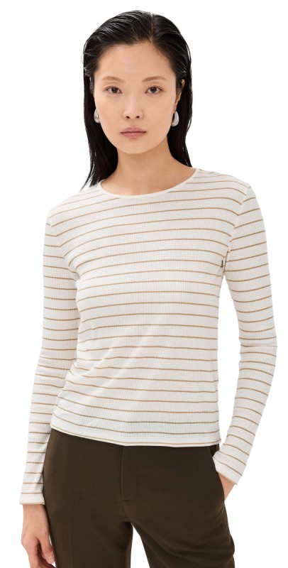 Vince Rib Stripe Crew Neck Tee Pale Cliff