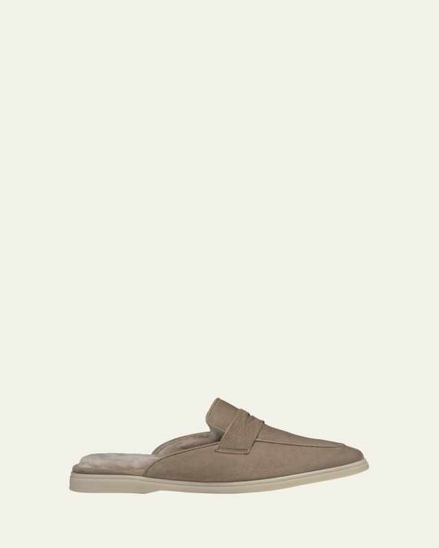 Suede Shearling Penny Loafer Mules