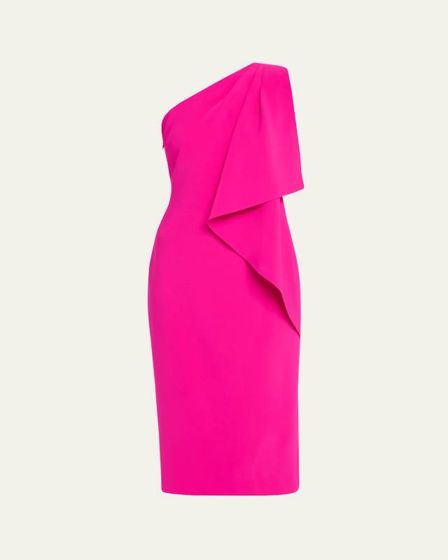 Draped One-Shoulder Crepe Midi Dress