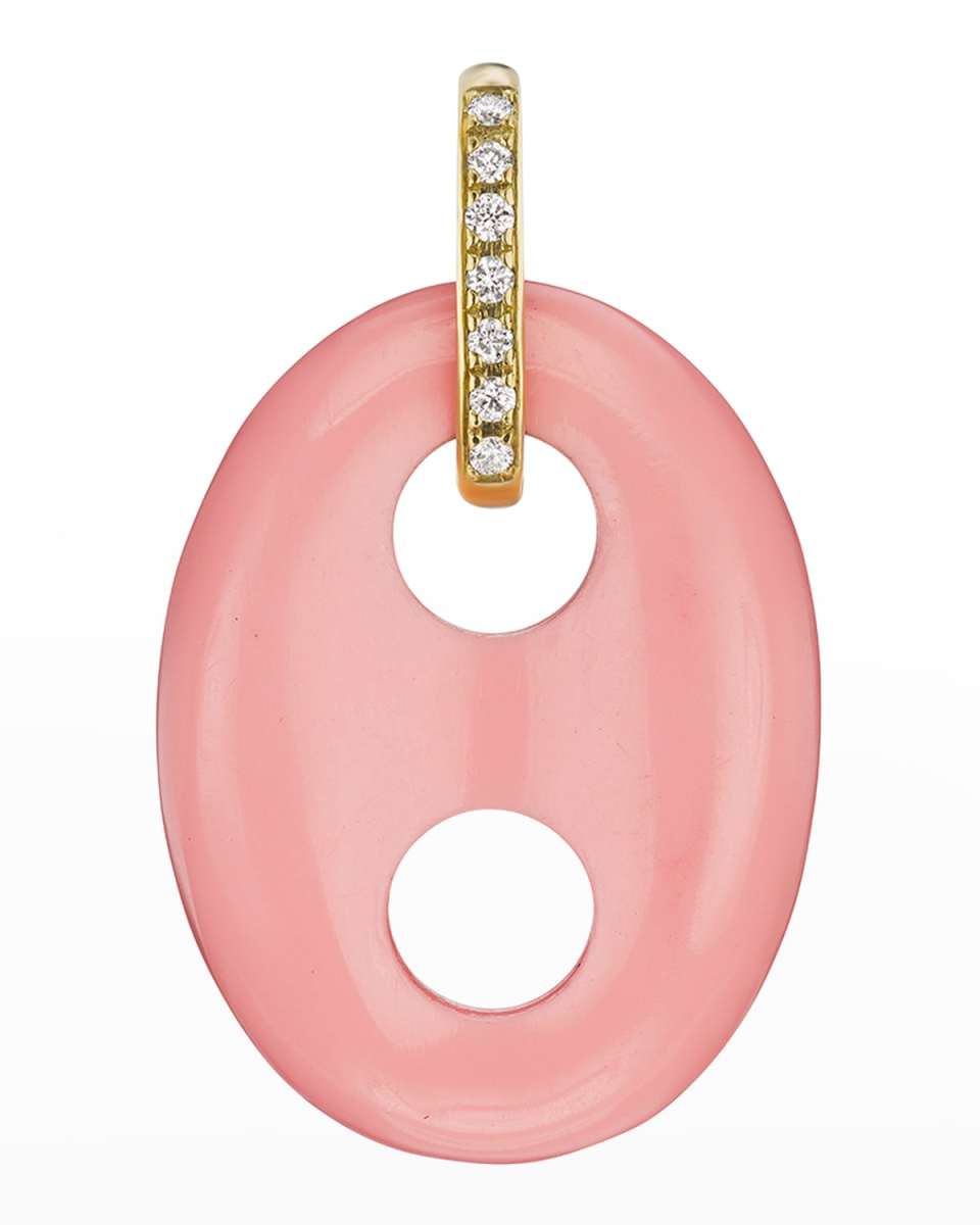 Yellow Gold Mariner Link Charm with Diamond Bale and Coral Stone