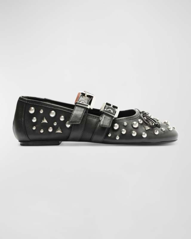 Sarita Studded Buckle Leather Ballerina Flats