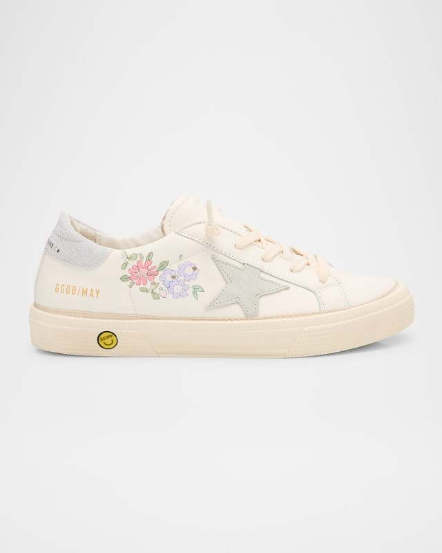 Girl's May Nappa Leather Painted Flowers Lace-Up Sneakers, Toddler/Kids