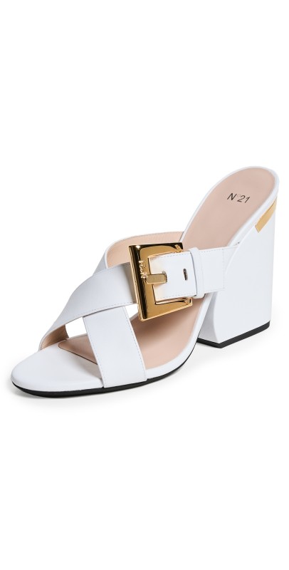 No. 21 Buckle Mules White