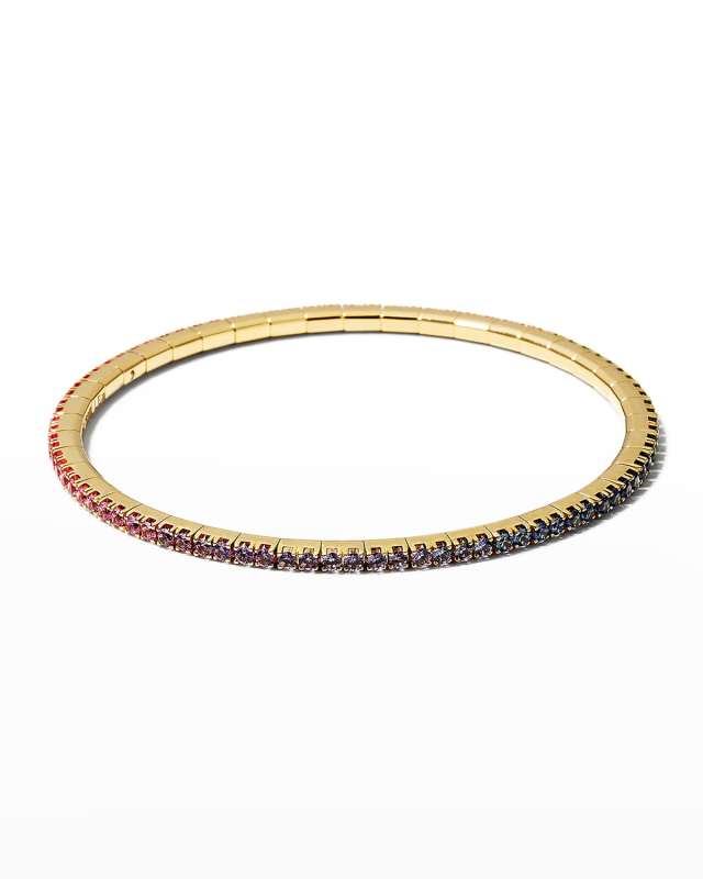 Yellow Gold Stretch Rainbow Tennis Bracelet