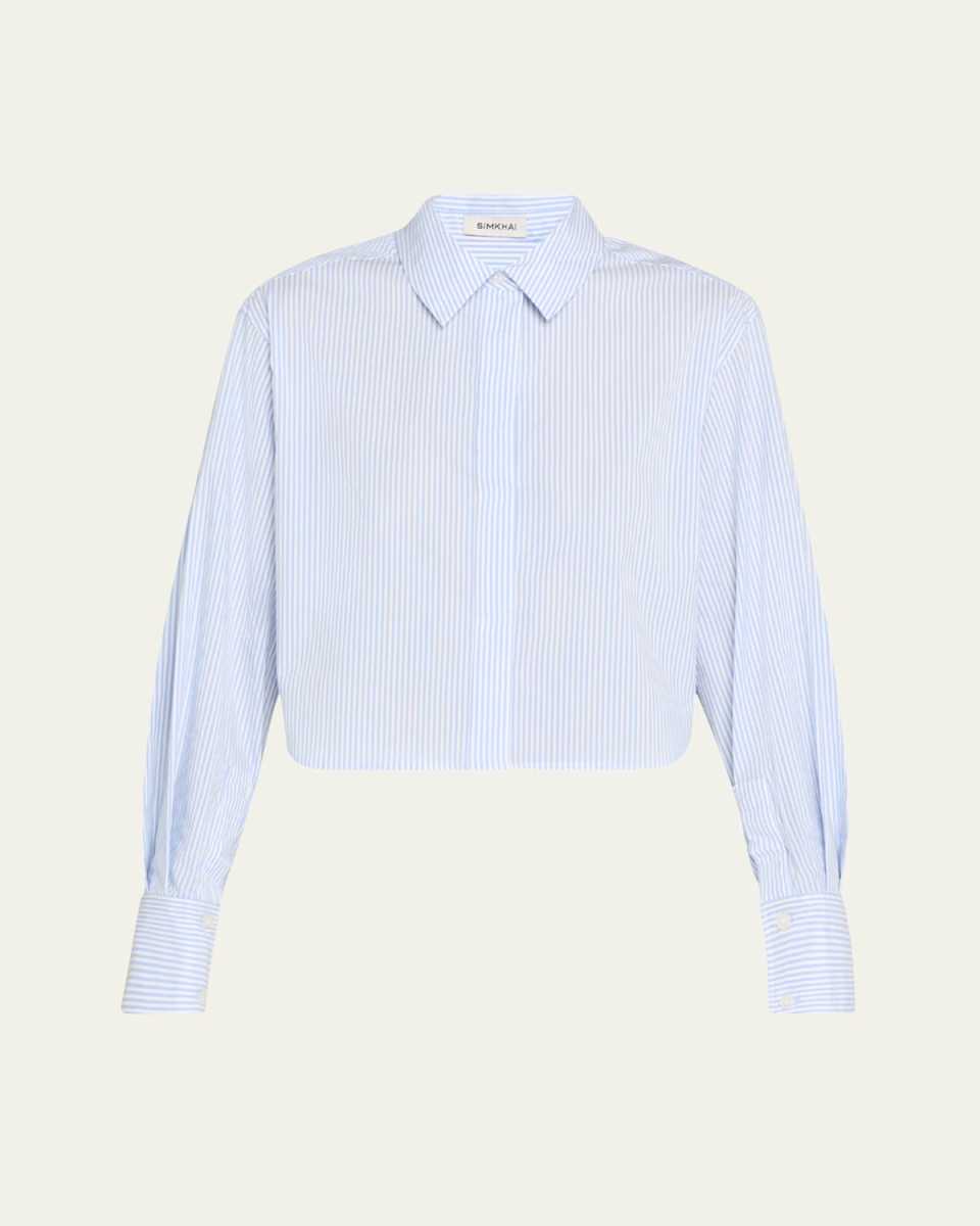 Renata Striped Cotton Cropped Button-Front Shirt