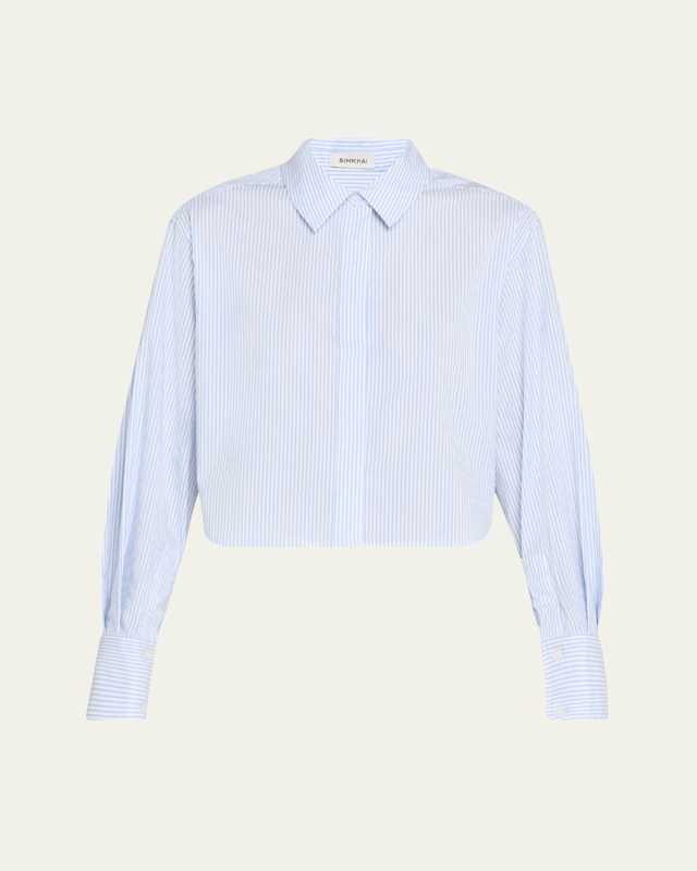 Renata Striped Cotton Cropped Button-Front Shirt