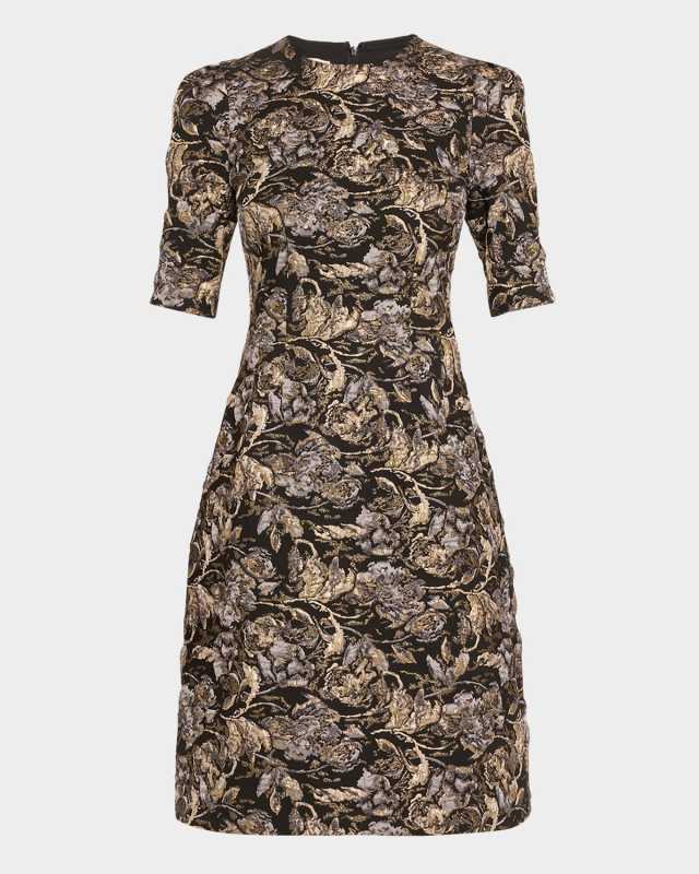 A-Line Textured Metallic Jacquard Dress