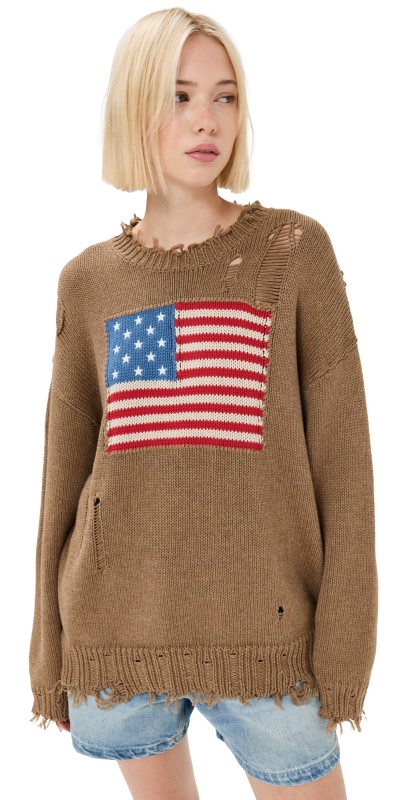 Denimist American Flag Sweater Light Heather Brown