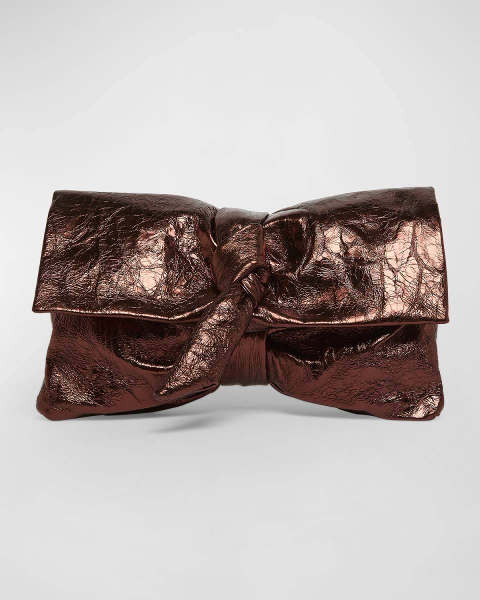 Metallic Leather Knot Clutch Bag