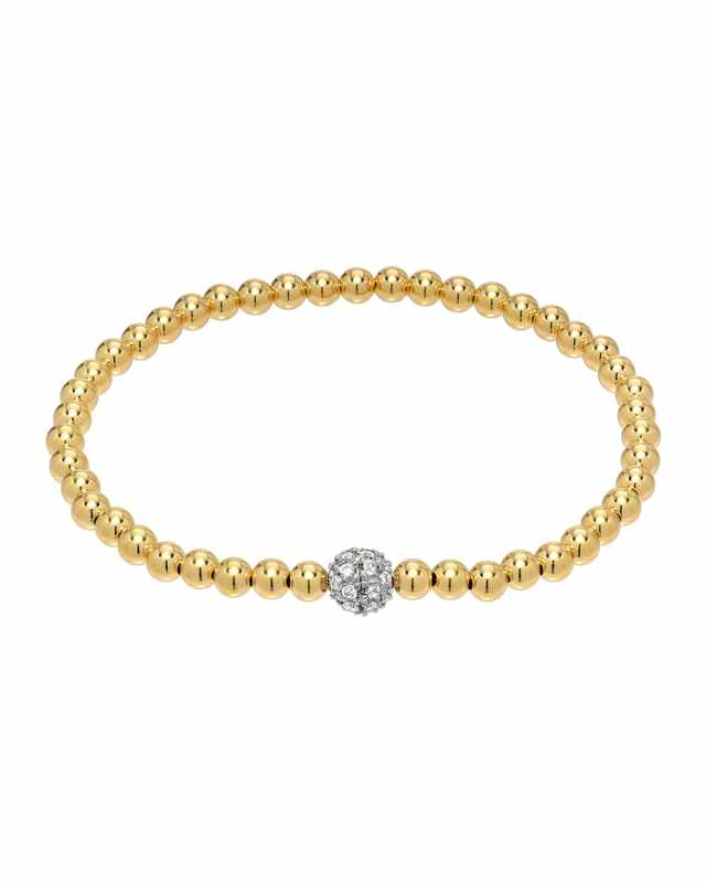 14k Gold Diamond Bead Bracelet, 4mm