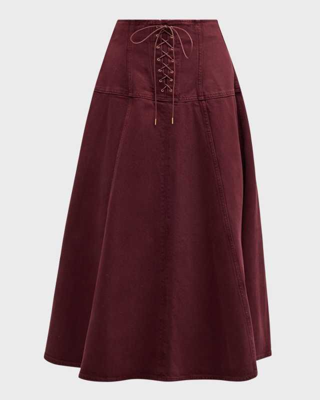 The Estelle Lace-Up Denim Midi Skirt