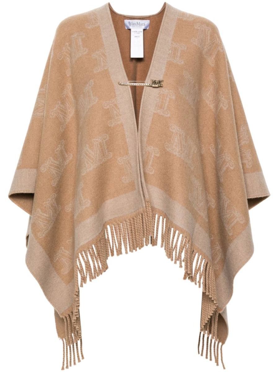 monogram-pattern wool poncho