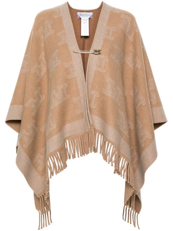 monogram-pattern wool poncho