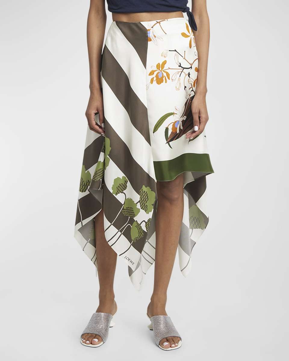 x Paula Ibiza Asymmetric Silk Foulard Skirt