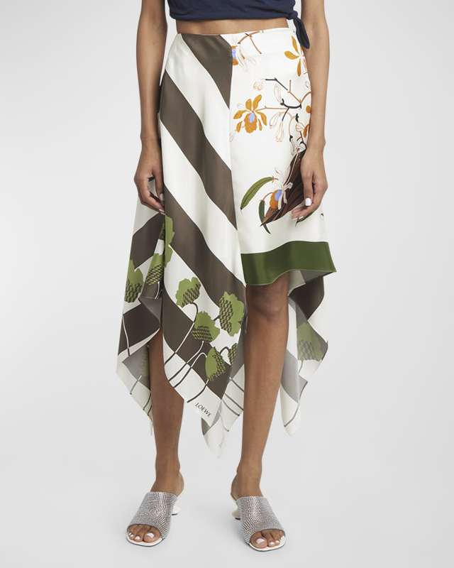 x Paula Ibiza Asymmetric Silk Foulard Skirt