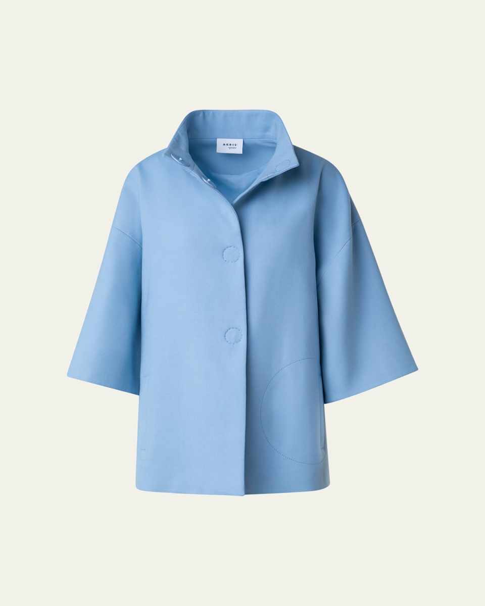 Wool Tricotine Button-Front Carcoat