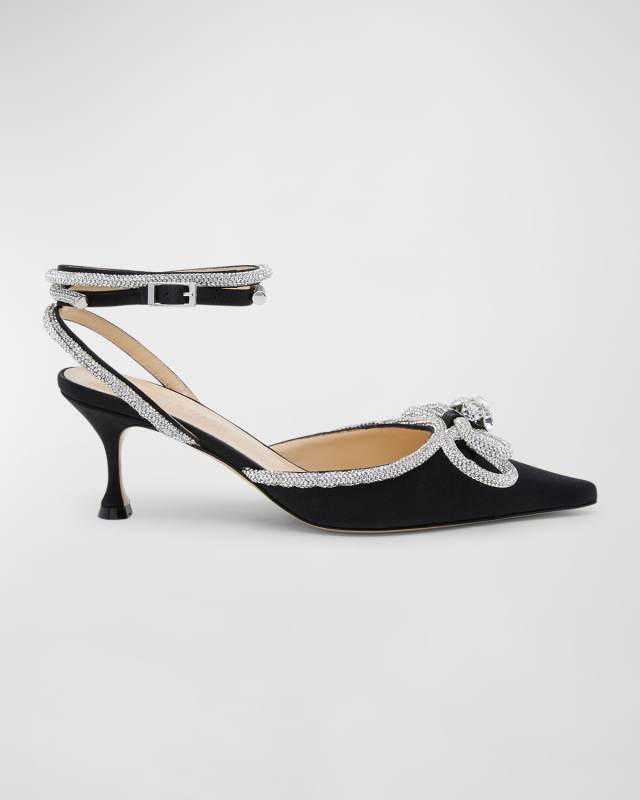 Strass Bow Double Ankle-Strap Kitten Pumps