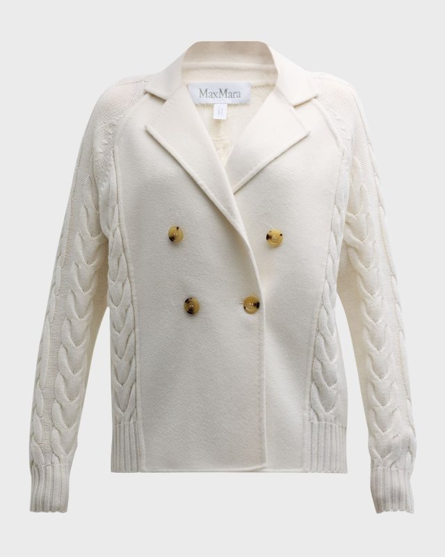 Micio Double-Breasted Cable Wool Cashmere Coat