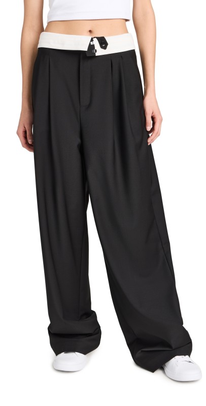 Tibi Recycled Tropical Wool Fold Over Pants Black