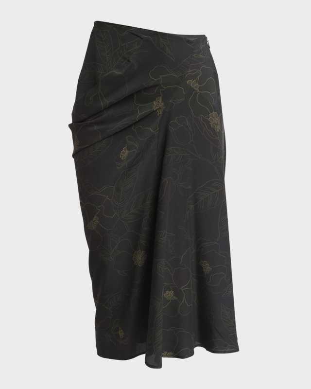 Saren Floral-Print Asymmetric Short Skirt