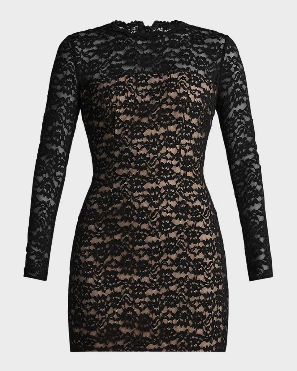 Long-Sleeve Lace Bodycon Mini Dress