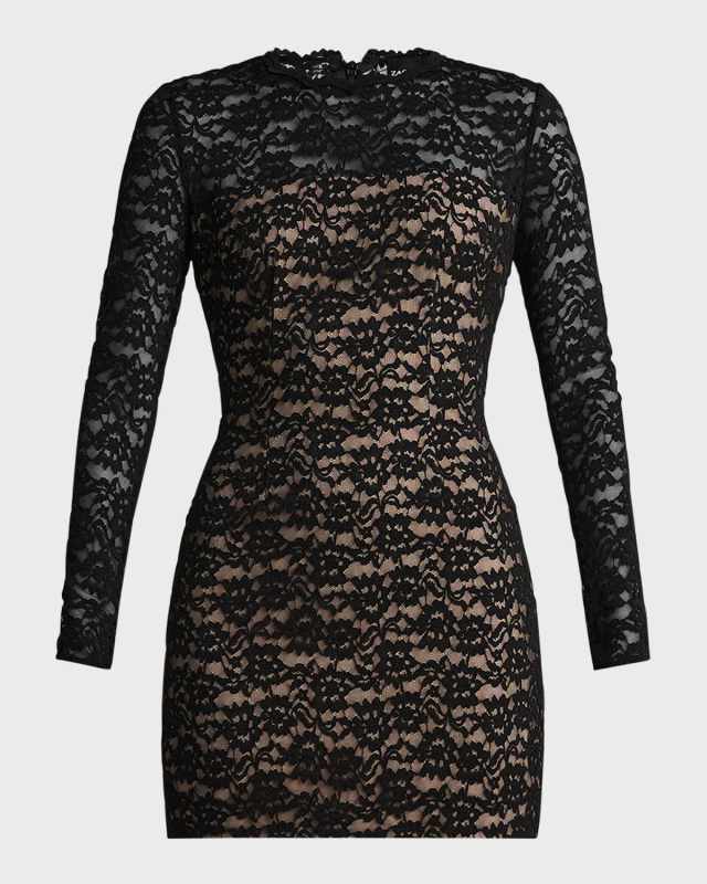 Long-Sleeve Lace Bodycon Mini Dress