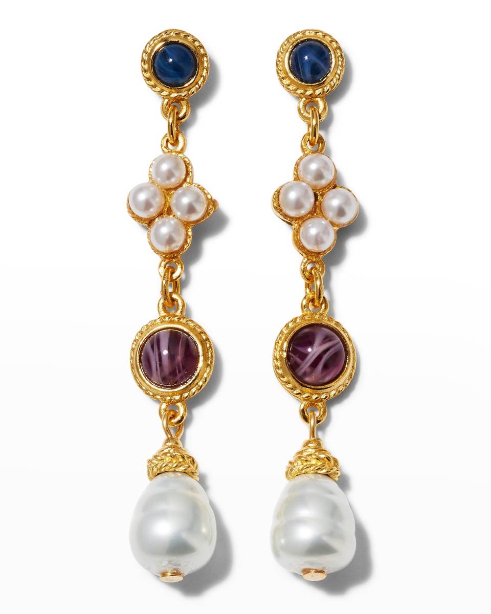 Multi-Stone Pearly Drop Post Earrings