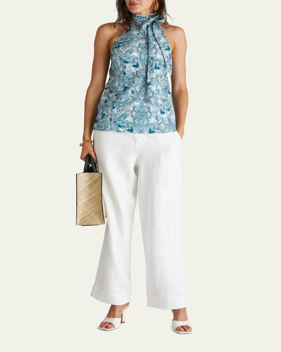 Angelina Neck-Tie Sleeveless Paisley-Print Top