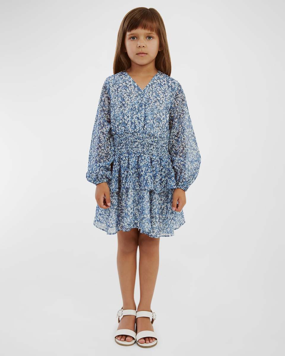 Girl's Bella Floral Shirred Dress, Size 4-14