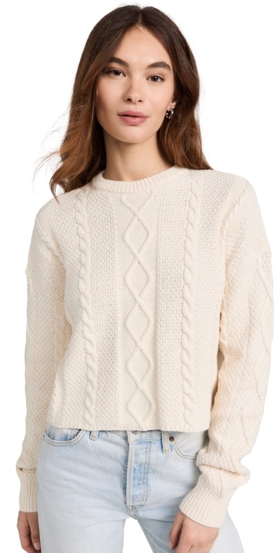 ASKK NY Cable Cropped Crew Sweater Ivory