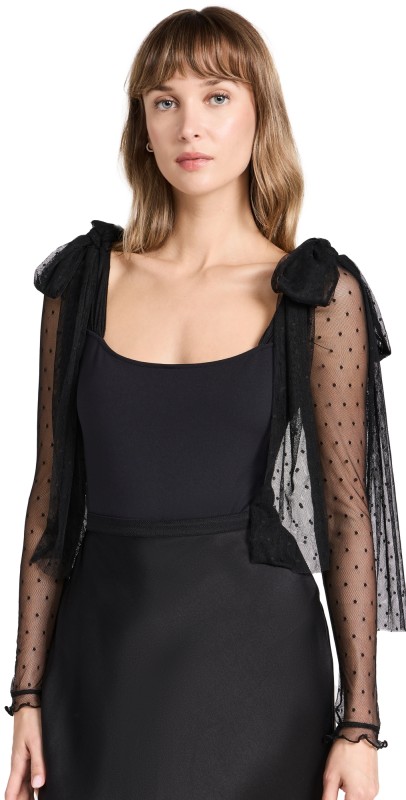 Free People Tongue Tied Thong Bodysuit Black