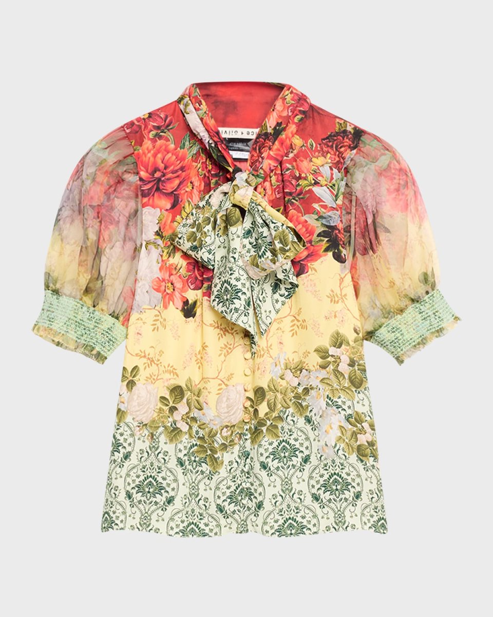 Brentley Tie Puff-Sleeve Blouse
