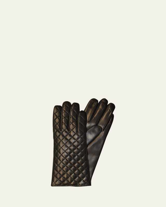 Quilted Leather Gloves w/ Cashmere-Lining