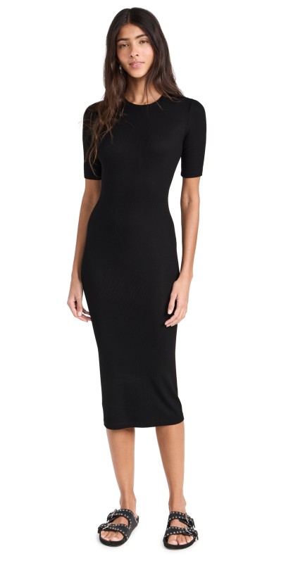 Enza Costa Silk Rib Midi Dress Black