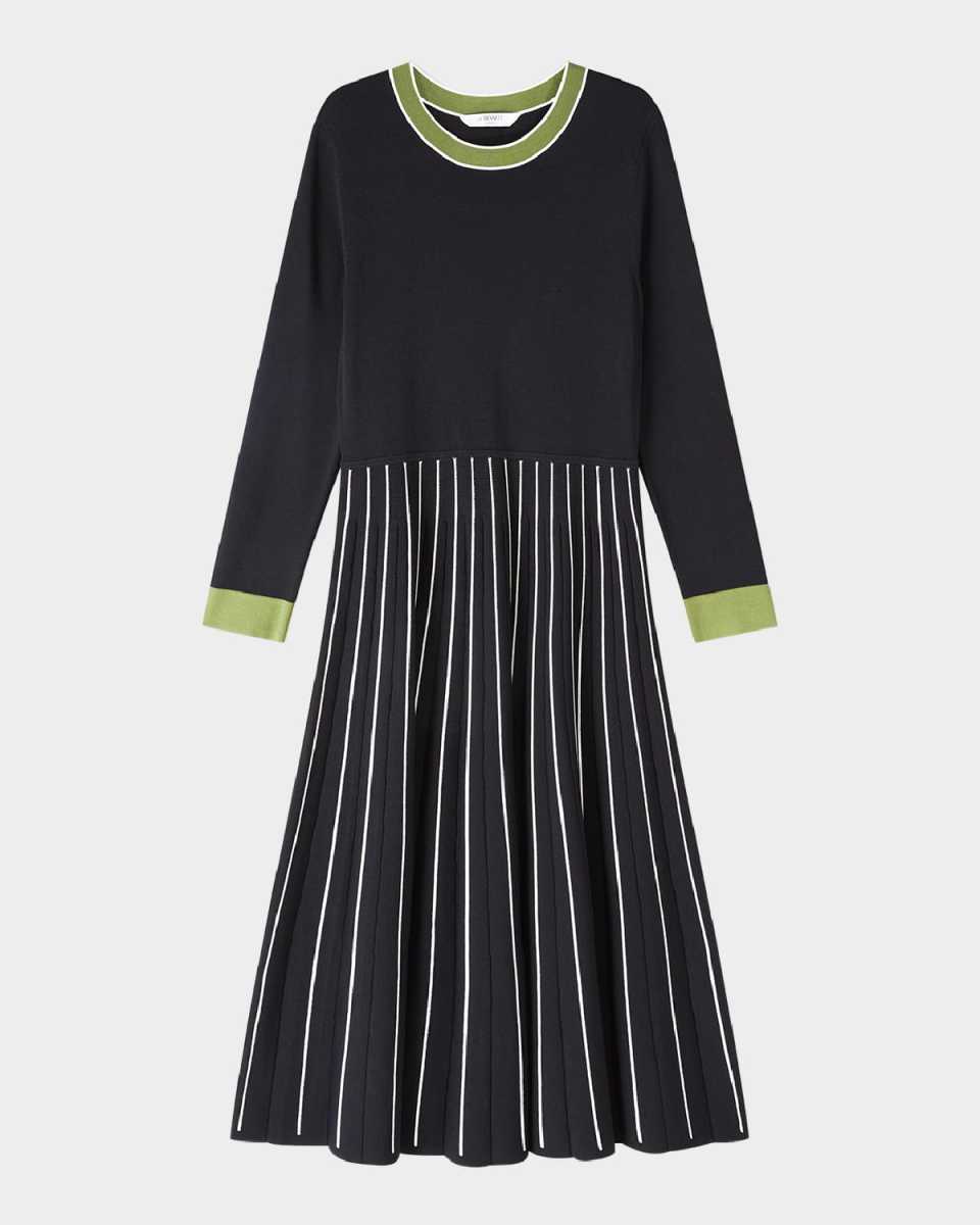 Fara Contrast-Trim Knit Midi Dress
