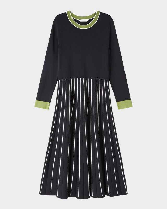 Fara Contrast-Trim Knit Midi Dress
