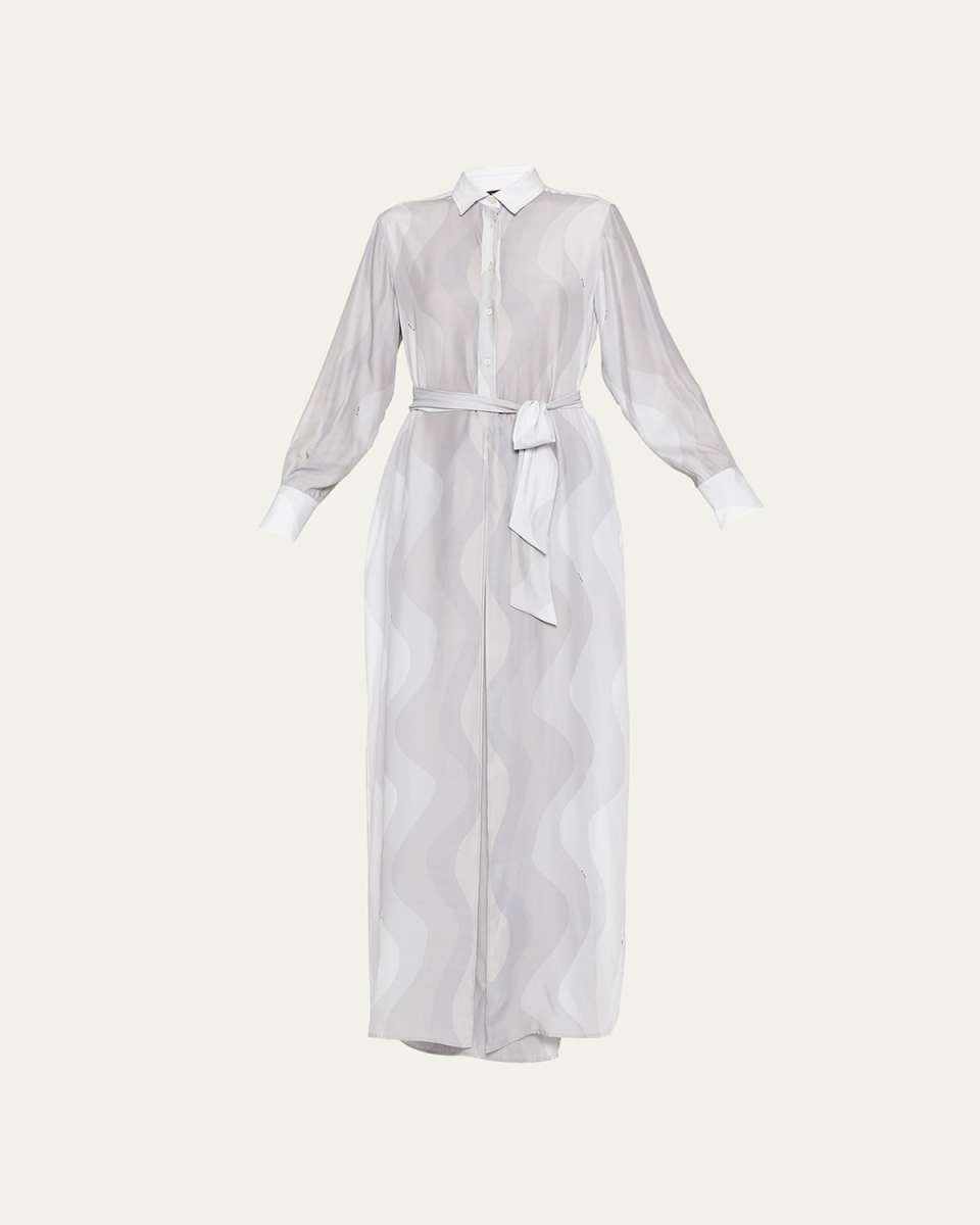 Wavy-Print Belted Maxi Dress