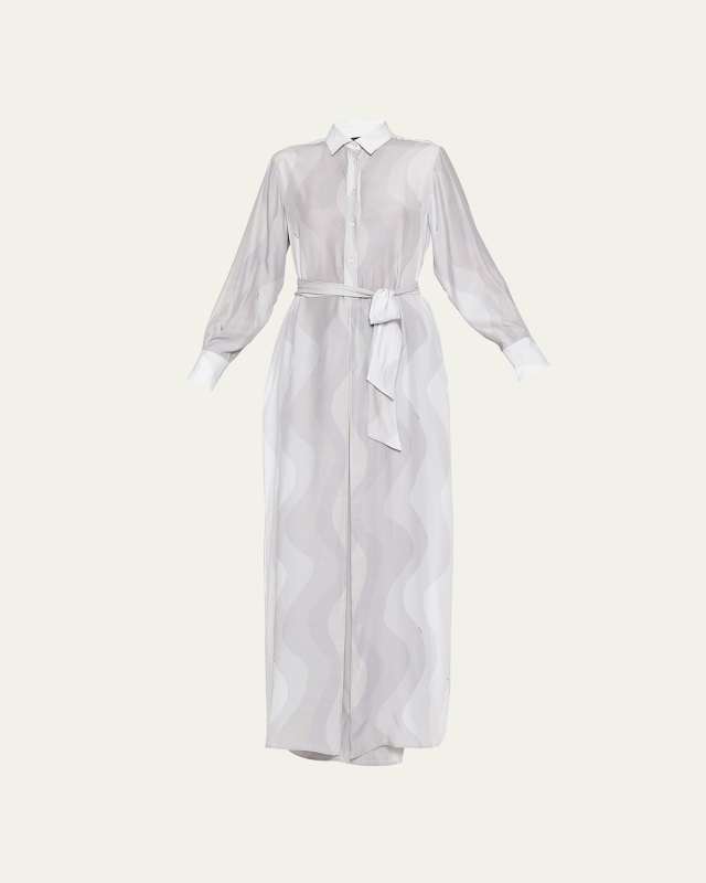 Wavy-Print Belted Maxi Dress