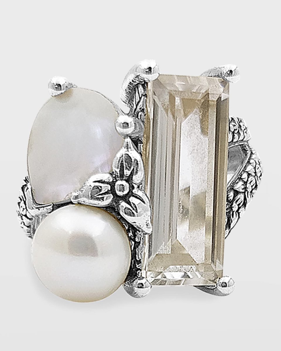 Rock Crystal and Mother-of-Pearl Triplet Ring, Size 7