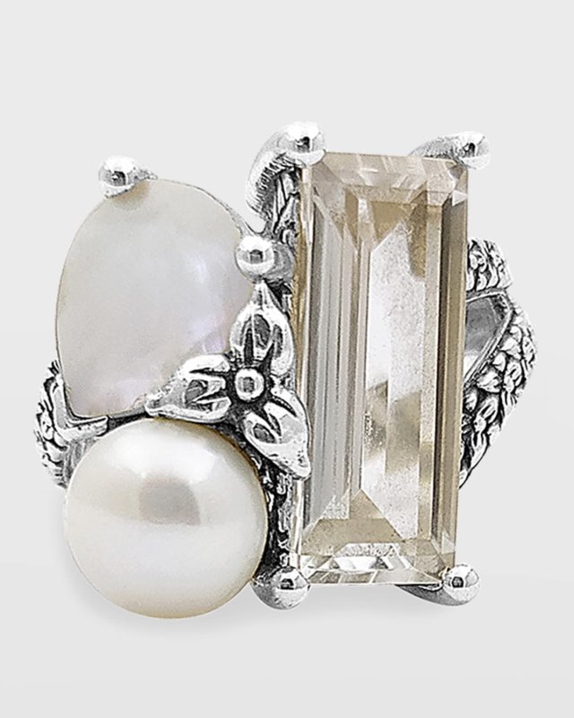 Rock Crystal and Mother-of-Pearl Triplet Ring, Size 7