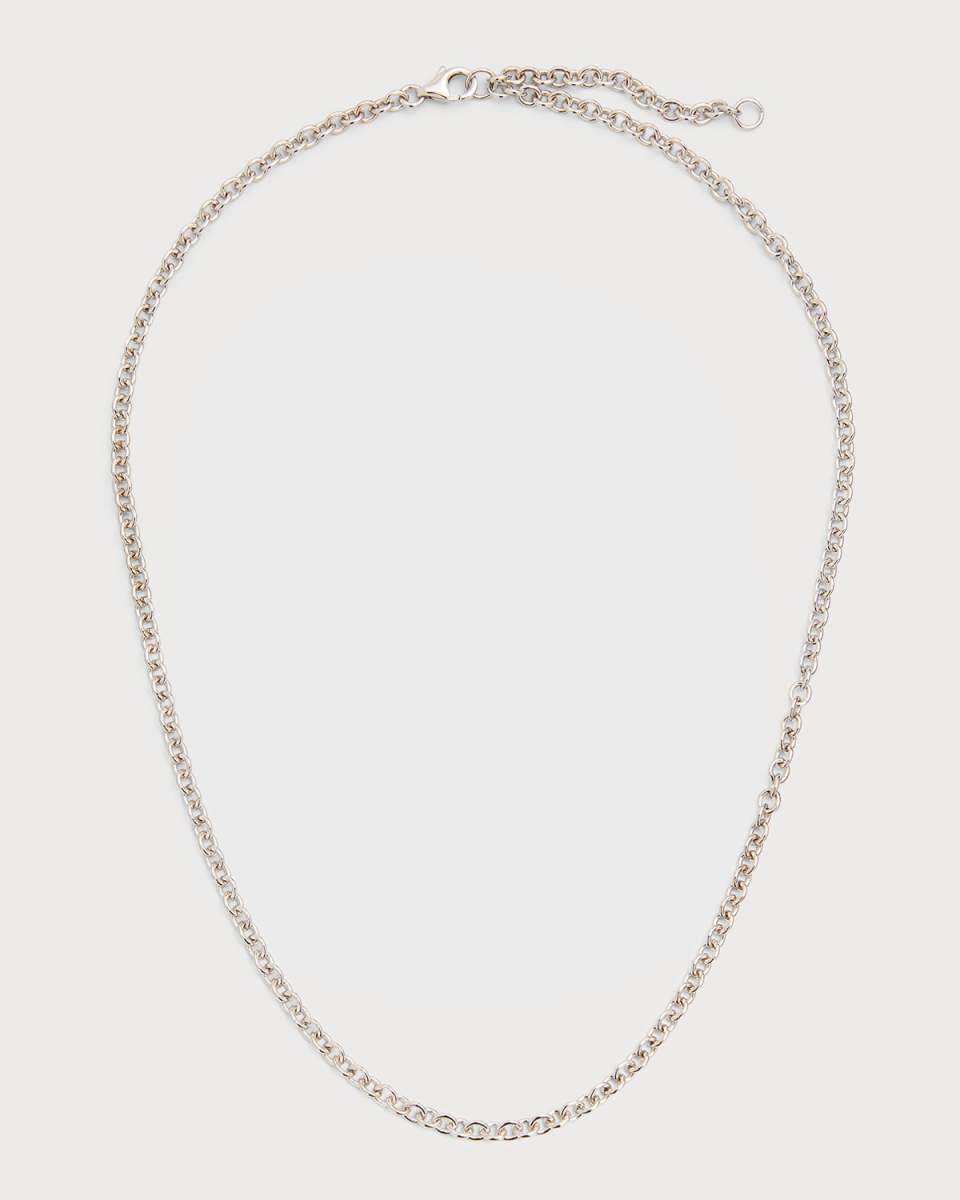 18K White Gold Solid Rolo Chain For Universe Pendant, 50cm