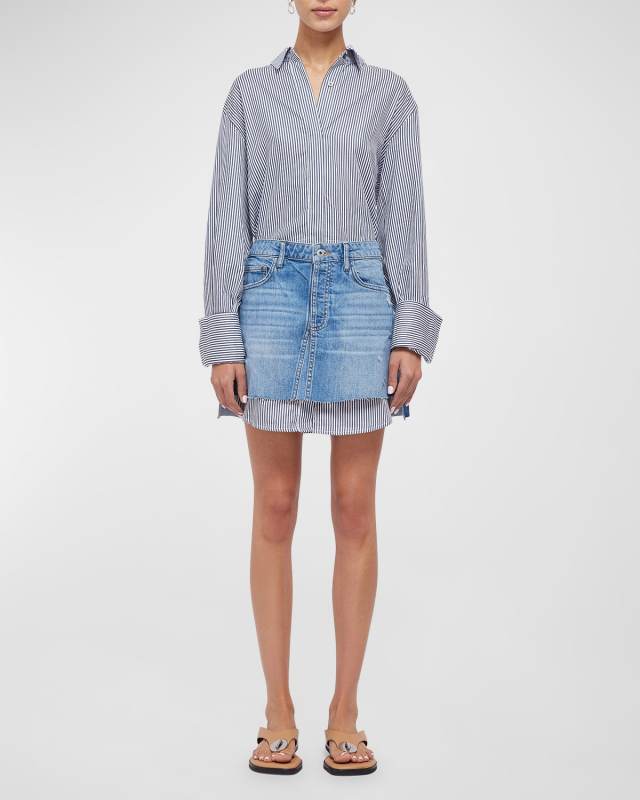 Eastyn Long-Sleeve Denim Combo Mini Dress