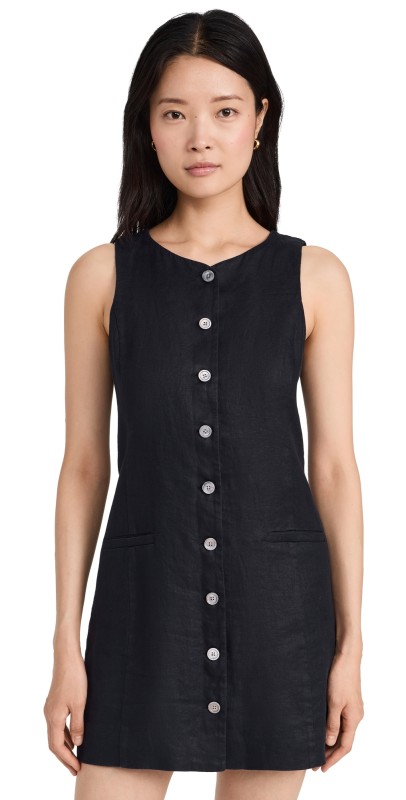 Alex Mill Anna Vest Dress In Linen Dark Navy